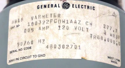 NEW GENERAL ELECTRIC 100322FCUW1AAZ-CW VARMETER 6477K27001