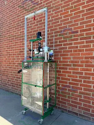 USED CHEMGLASS 100 LITER JACKETED GLASS REACTOR W/ CHEMGLASS DIGITAL OVERHEAD STIRRER