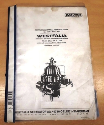 Westfalia CNA 215-01-076 bacteria separator, 316SS.