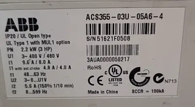 ABB ACS355-03U-05A6-4 Variable Frequency Drive (BIN3.5.1)