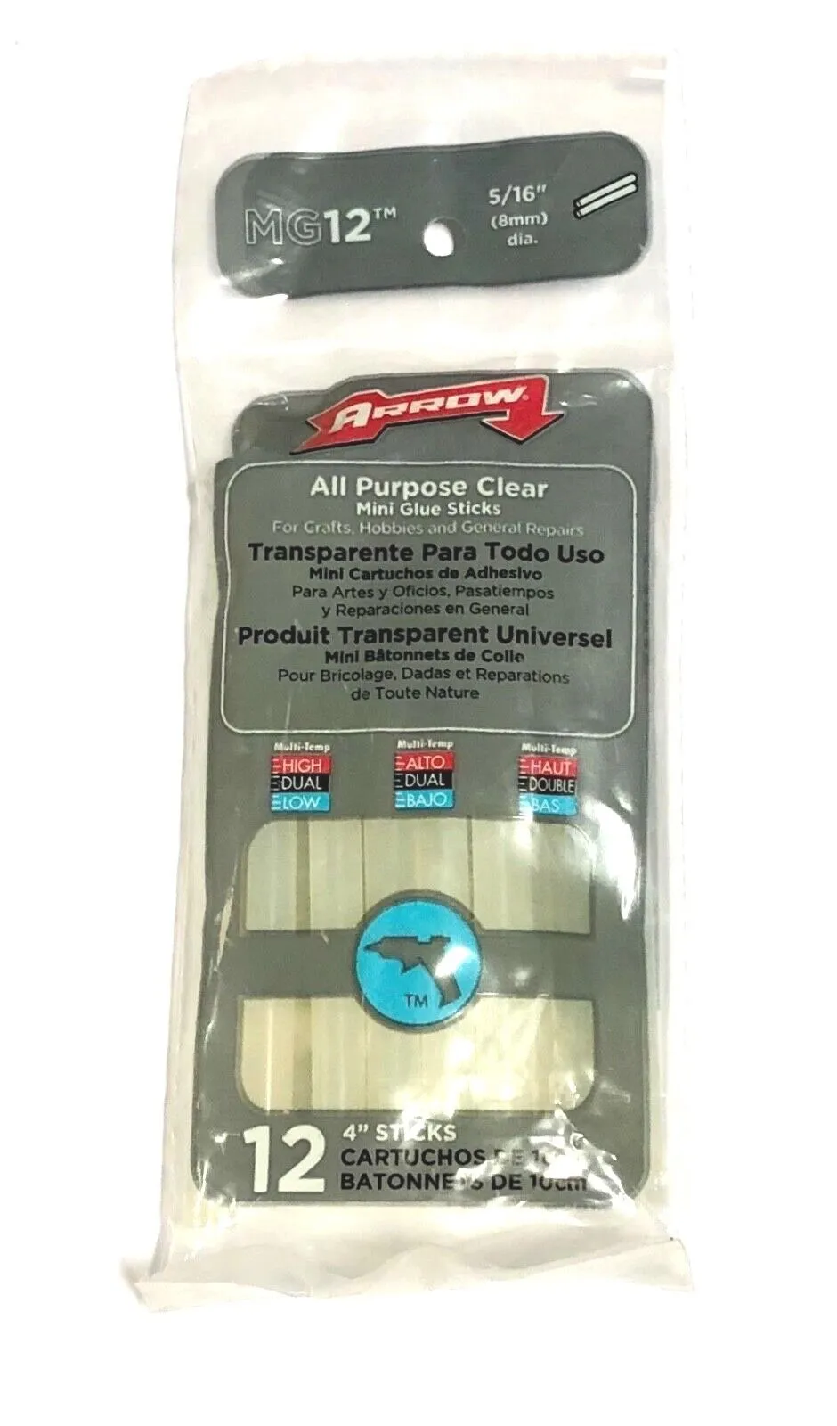 Arrow Fastener 5/16" Mini Glue Sticks 4" All Purpose Hobbies Crafts 12 Pack MG12