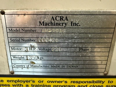 ACRA AM-3SAC MILLING MACHINES, VERTICAL | Wheeler Machinery Sales (5)
