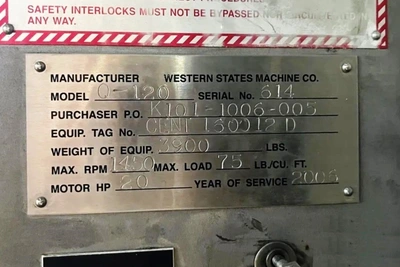 Western States 30 x 18 perforate basket centrifuge, 316L SS.