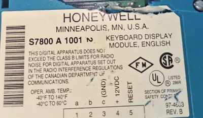 Honeywell S780CA1001 Burner Control Keyboard Display loc2C5
