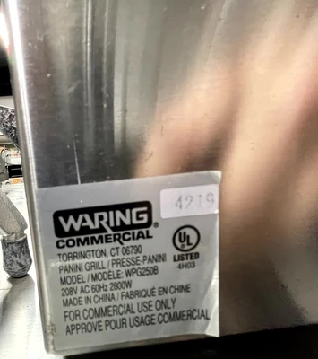 72-0444 Waring Pro WPG 250B Panini Sandwich Press