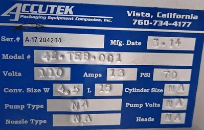 USED 2014 ACCUTEK 42-TEB-001