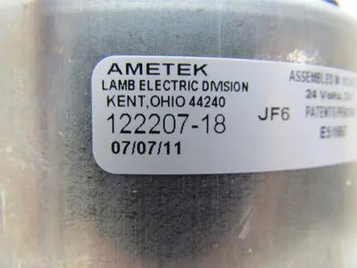 Ametek 122207-18 2-Stage 1-Speed Vacuum Motor/Blower Tangential 24VDC 130 CFM
