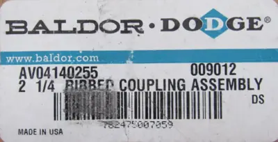 NEW BALDOR 009012 RIBBED COUPLING ASSEMBLY 2-1/4"
