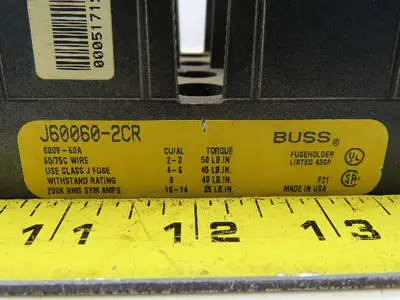Buss J60060-2COR 600V 60A 2P Class J Fuse Holder Lot of 3