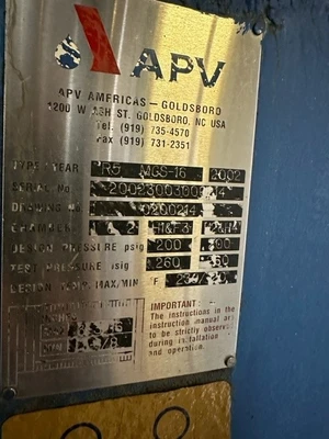 APV Plate Heat Exchangers R5MGS-16, 14"W x 5’H, 200 PSI, 230*F