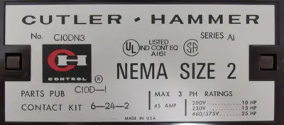 NEW CUTLER HAMMER C10DN3A STARTER SIZE 2