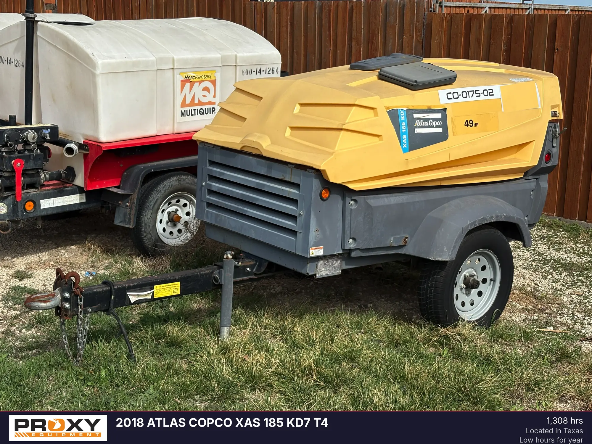 Used 2018 ATLAS COPCO XAS 185 KD7 T4 Air Compressors, Portable Texas US | Proxy Equipment #1385418