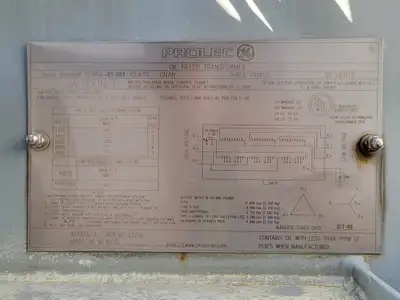 PROLEC 1500 kVA Oil Filled Transformer, 4160 pri. volts, 600Y/346 sec. volts