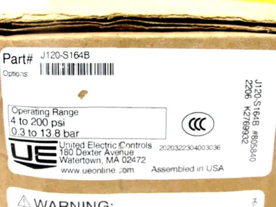 NEW SEALED UNITED ELECTRIC CONTROLS J120-S164B PRESSURE SWITCH J120S164B