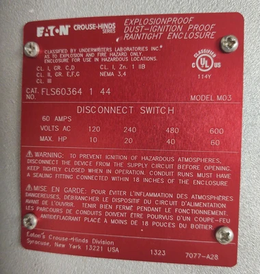 NEW Crouse-Hinds ["FLS60364 1 44", "FLS60364144"]