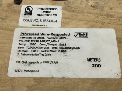 RF50606 | Turck  Cable 12X18 AWG Yellow PVC 600V CSA AWM I/II A/B 105C 100 FT - New Other