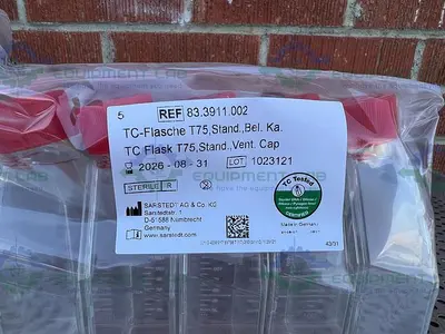 NEW BOX OF 100 - SARSTEDT 83.3911.002 CELL CULTURE FLASKS T75 STANDARD FILTER CAP