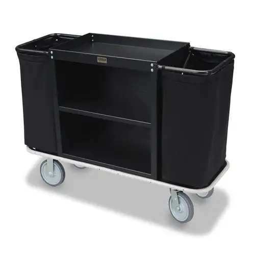 Forbes Industries Housekeeping Cart w/ (2) Shelves & (3) Bag Style - 30"W x 19"D x 30"H, Steel, Black (2101)