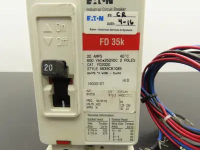 Eaton FD2020 FD 35k 20A Circuit Breaker Style 6639C81G85 600VAC 250VDC 2 Pole