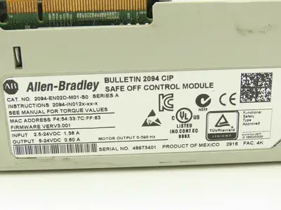 Allen Bradley 2094-EN02D-M01-S0 Control Module Kinetix 6500 Safe Off Ser A 24VDC