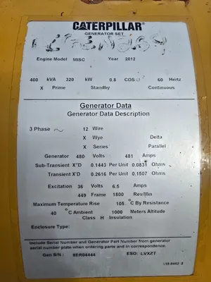 Caterpillar SR4B 320 KW PRIME Rated Generator End 12Lead 480V 481Amps 1800RPM