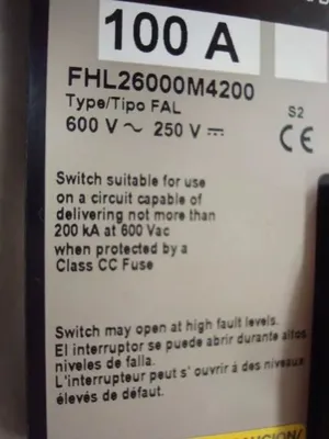 Square D FHL26000M4200 100 Amp Molded Case Switch 600VAC 2 Pole Used