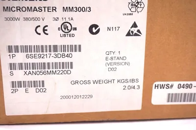 NEW SIEMENS 6SE9217-3DB40 MICROMASTER DRIVE MM300/3 VERSION D02 6SE92173DB40