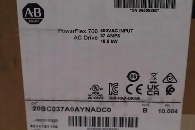 ALLEN BRADLEY 20BC037A0AYNANC0 POWERFLEX 700 10.004 FW SER B NEW DRIVE #5386