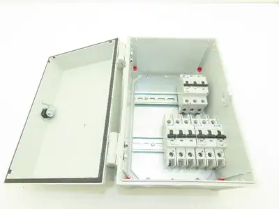 Fibox Electrical Enclosure with Eaton Circuit Breakers Installed
