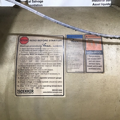 Dekker VMX0553KA1-00 Oil Sealed Liquid Ring Vacuum Pump System