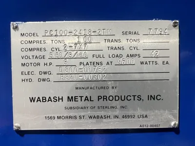 Used 1985 WABASH WABASH PC100-2418-2TM PRESS Hydraulic Presses | Alma Machinery #899270