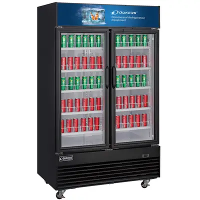 New | in-Stock Dukers New Dukers DSM-33R Commercial Glass Swing 2-Door Merchandising Reach-in Cooler Refrigerator Display Refrigerators Illinois US | Falcon Restaurant Supply #1376392