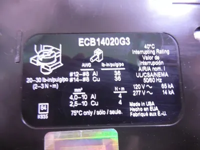 Square D ECB14020G3 Powerlink Circuit Breaker 20 Amps 277VAC Used
