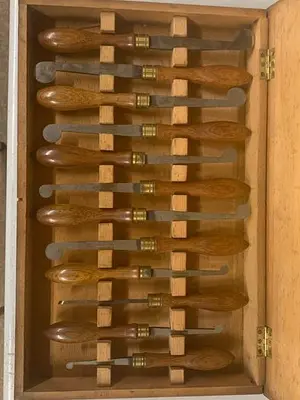 5981-385  Antique Holtzapffel & Co Ornamental Lathe Wood Shaping / Turning Tools, Set of 12, London Rare!