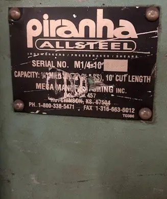 1999 PIRANHA ALLSTEEL M1/4-10 Power Squaring Shears (Inch) | Fahey Machinery Co., Inc. (2)