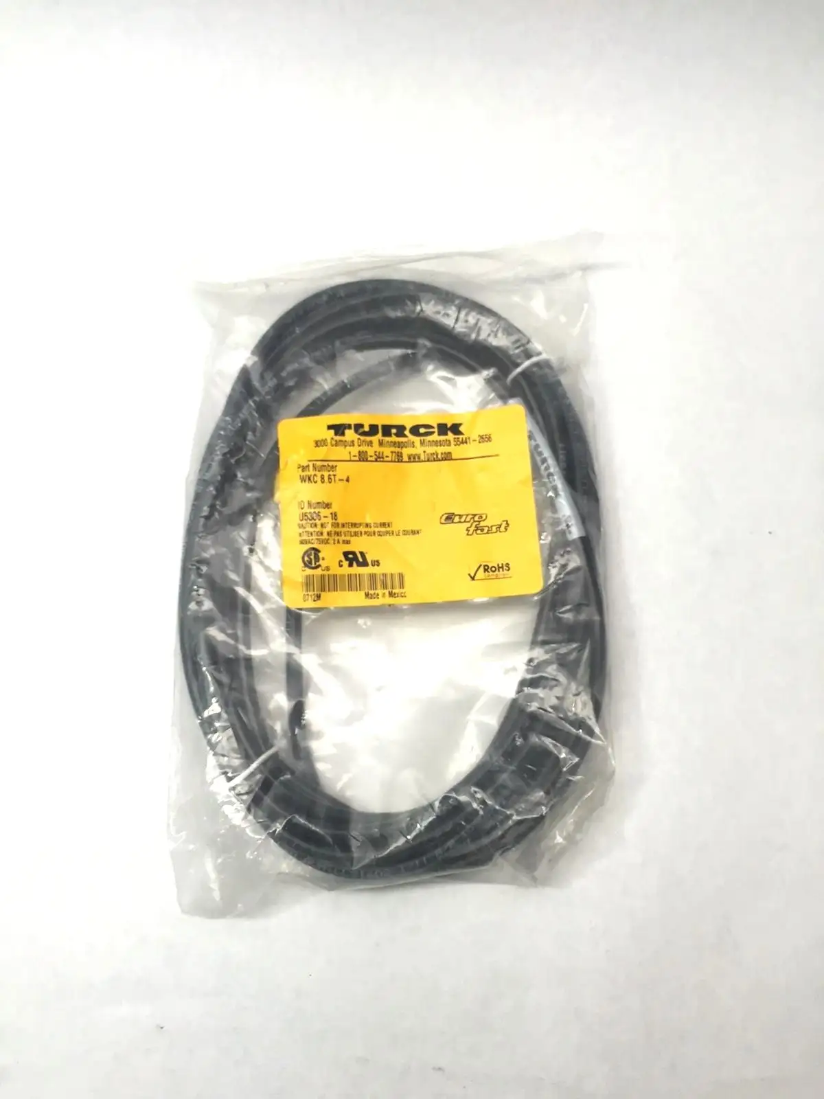 WKC 8.6T-4,U5306-18 | Turck WKC 8.6T-4 EuroFast Cordset Cable Assembly U5306-18 - New