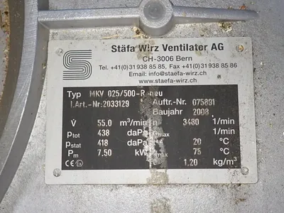 USED 2008 STAFA WIRZ VENTILATOR AG MKV 025/500R