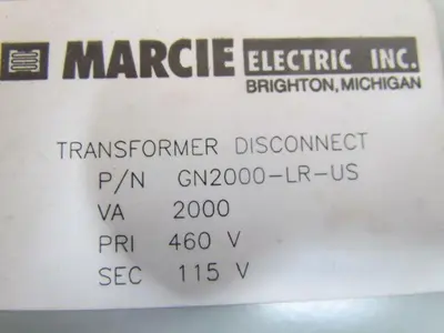 Marcie Electric GN2000-LR-US Transformer Disconnect 2000VA 460V 115V Enclosure
