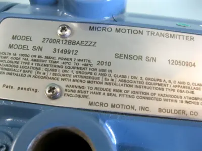Used Micro Motion 2700 R12 BB AEZZZ Sensors New Hampshire US | Bitter End Trading #1452856