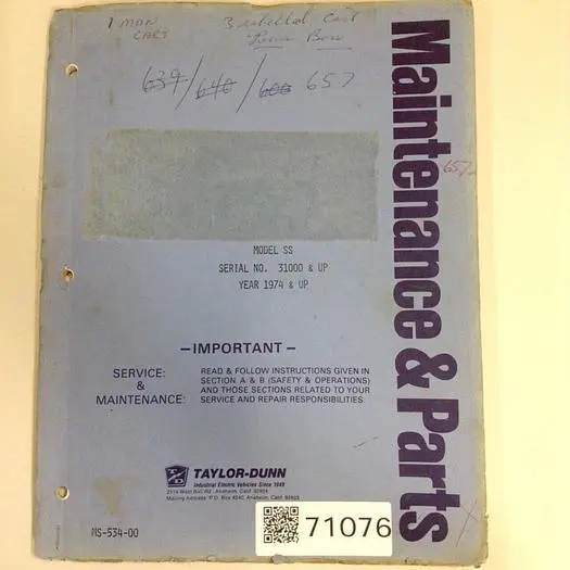 Used TAYLOR DUNN MS-534-00 Manuals Michigan US | Ideal Machinery #576133