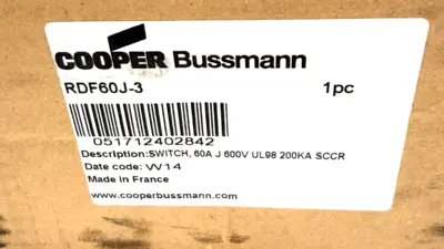 USED BUSSMANN RDF60J-3 FUSIBLE DISCONNECT FUSE SWITCH 60A 600V RDF60J3