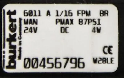 Burkert 6011 A 1/16 FPM BR 87PSI Other Valves & Manifolds | ANACAPA EQUIPMENT BROKERS, INC (5)