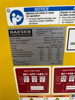 Used 2021 KAESER AIRCENTER SM 7.5 Rotary Screw & Sliding Vane Air Compressors Georgia US | The Equipment Hub #1368768