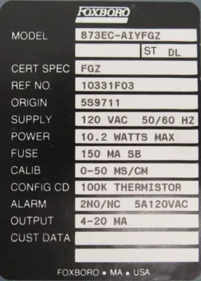 NEW FOXBORO 873EC-AIYFGZ CONDUCTIVITY ANALYZER 873ECAIYFGZ