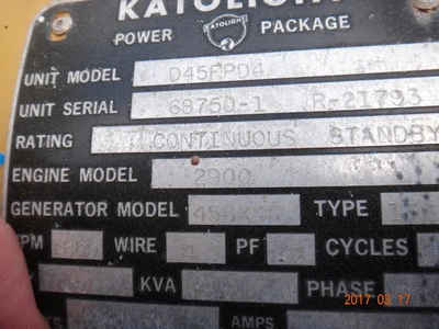 1972 Katolight Diesel Generator 45kw 120/208 V 56.25kva 157 AMPS