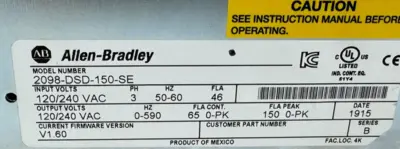 NEW ALLEN BRADLEY 2098-DSD-150-SE ULTRA 3000 SERVO DRIVE SER. B W/ SERCOS