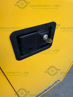 USED JUSTRITE 45 GALLON FLAMMABLE LIQUID STORAGE CABINET W/ SOFT CLOSE DOORS, KEY