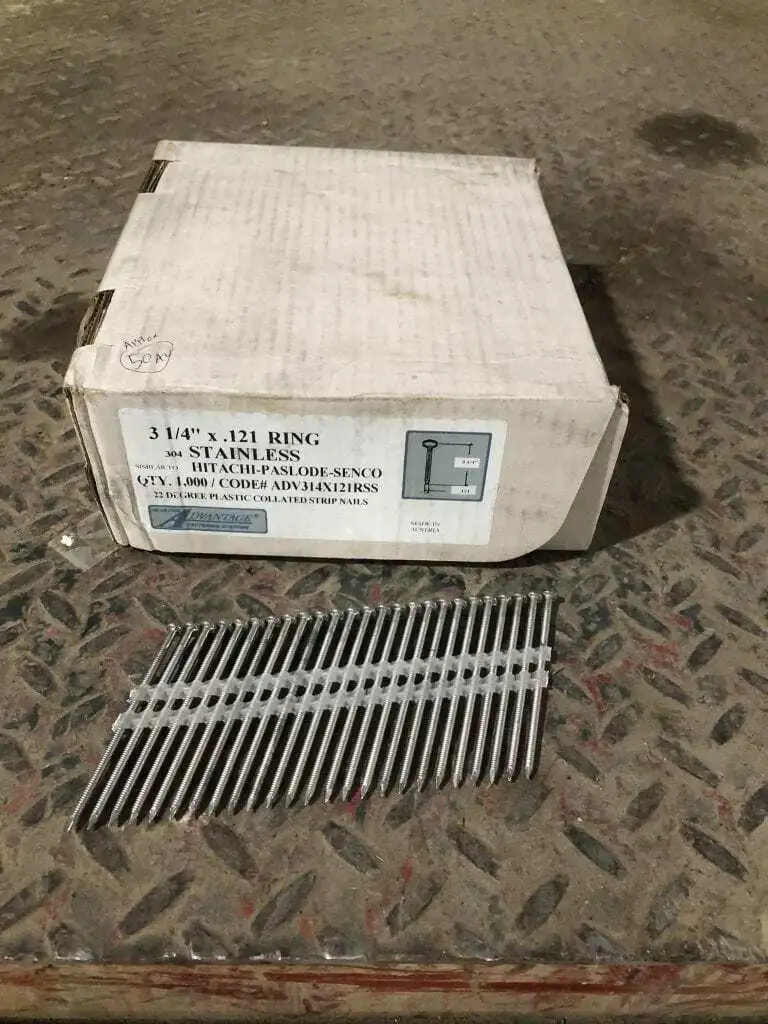 3-1/4″ X .121 Stainless 22° Plastic Collated Ring Shank Nails NIB of 1,000