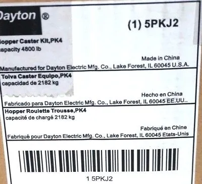 NEW DAYTON 5PKJ2 HOPPER CASTER KIT PK4