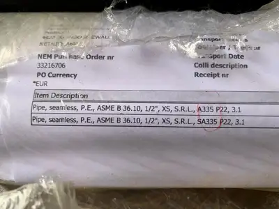 1/2" NPS, Schedule XS ASTM A335/ASME SA335 Gr. P22 Carbon Steel Pipe, 22.75ft.